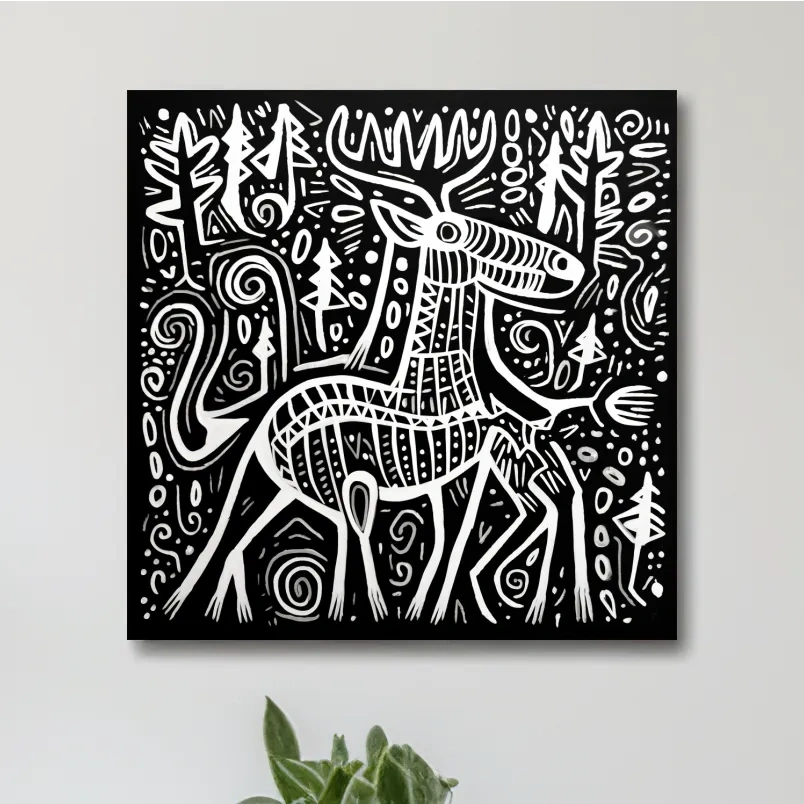 Quirky tribal style moose illustration art