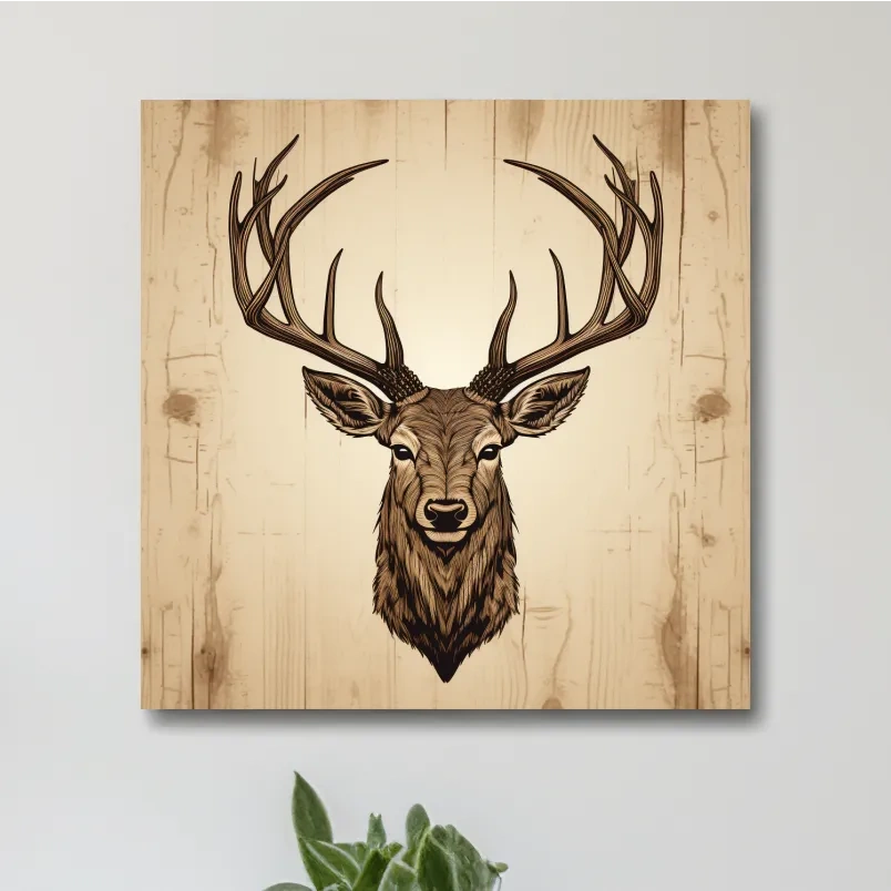 Rustic Stag Head Illustration - Vintage Woodland Cabin Wall Art