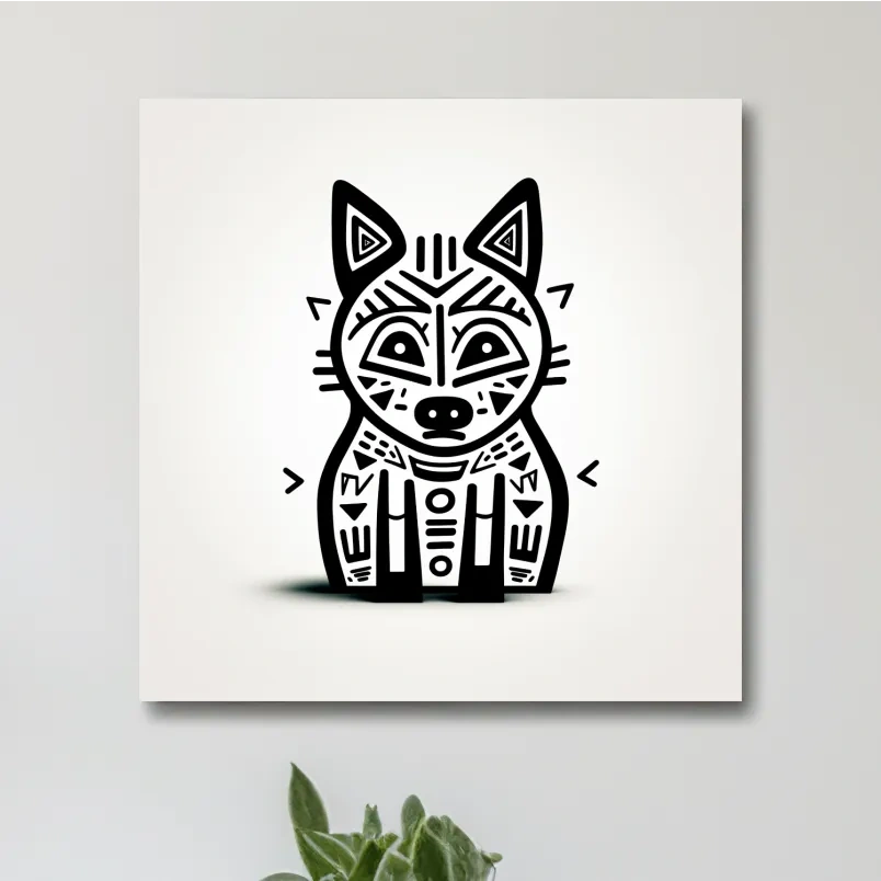 Minimalist Tribal Fox Line Art - Quirky Black And White Animal Wall Art
