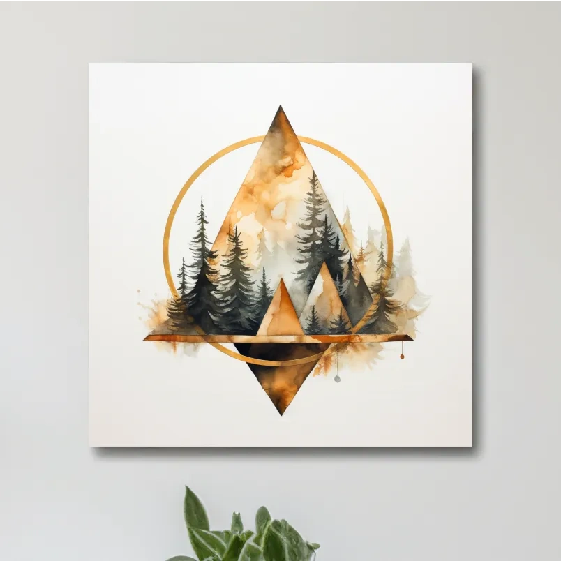 Minimal watercolour tree art, elegant geometric shapes, circular, triangles
