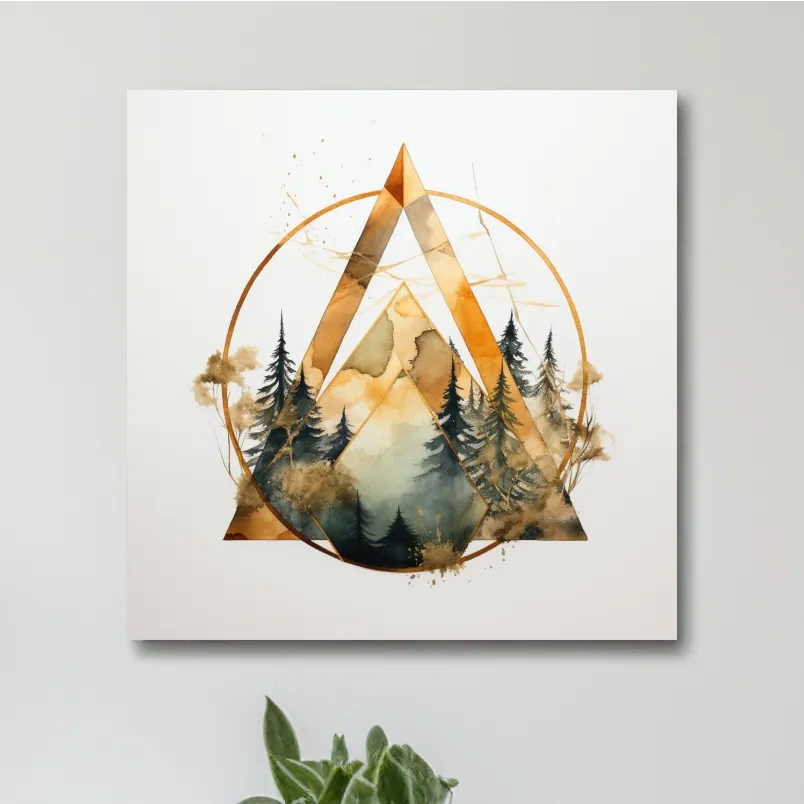 Geometric Watercolor Mountain Pine Forest - Modern Minimalist Nature Wall Art