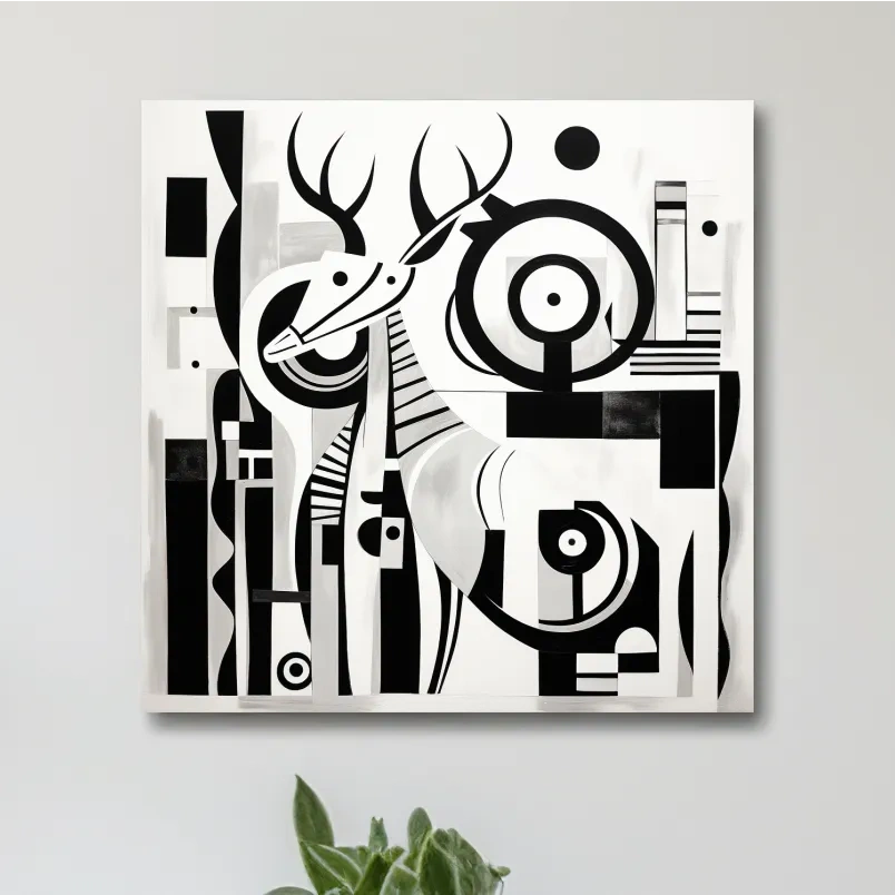 Abstract mid-century style painting of a deer with geometric shapes