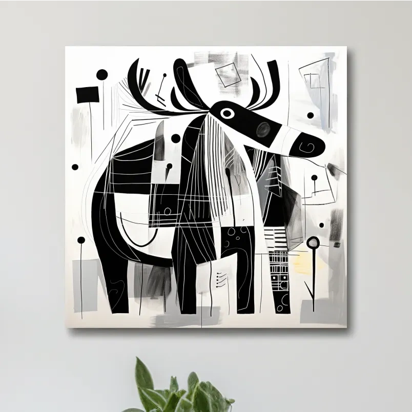 Abstract mid-century style painting of a moose