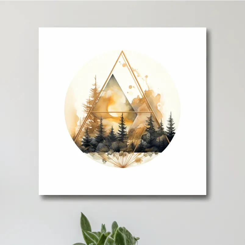 Elegant triangular rustic tree watercolour artwork