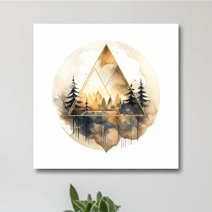 Rustic geometric forest watercolour painting, minimal and elegant