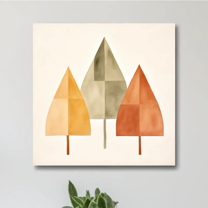 Minimalist Geometric Autumn Trees - Scandinavian Watercolor Forest Wall Art