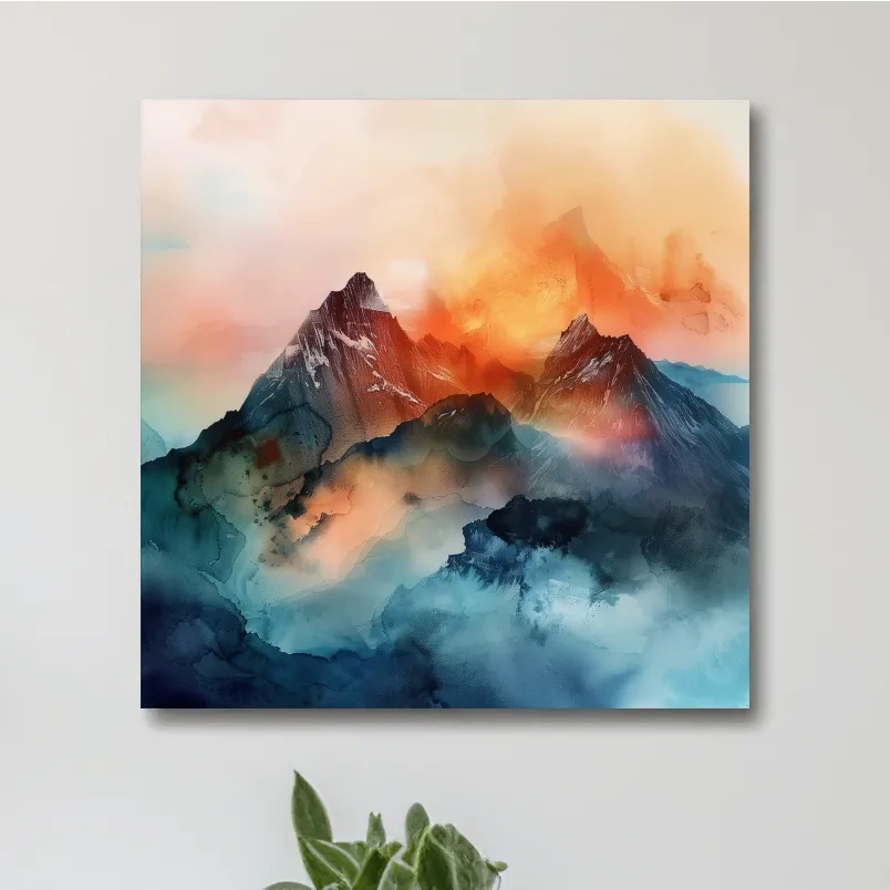 A mountain art scene made from colourful abstract shapes
