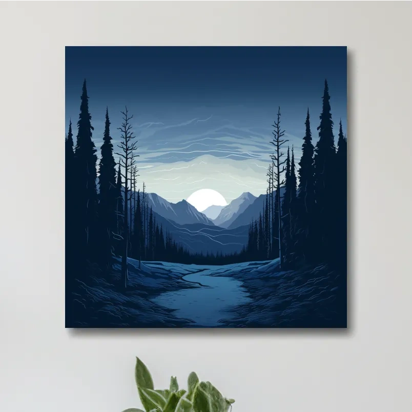2d vector mountain art, dusk in the alpine meadows
