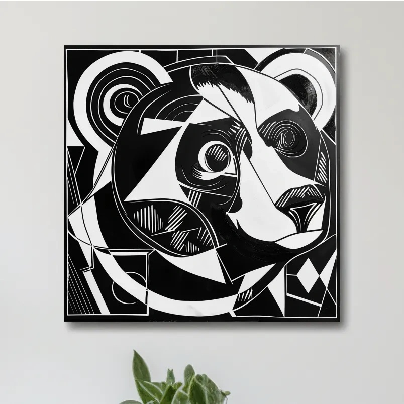 Cubism style abstract painting of a black bear, modern wall art