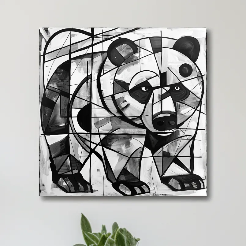 Abstract Cubism Bear Portrait Painting - Modern Wildlife Wall Art