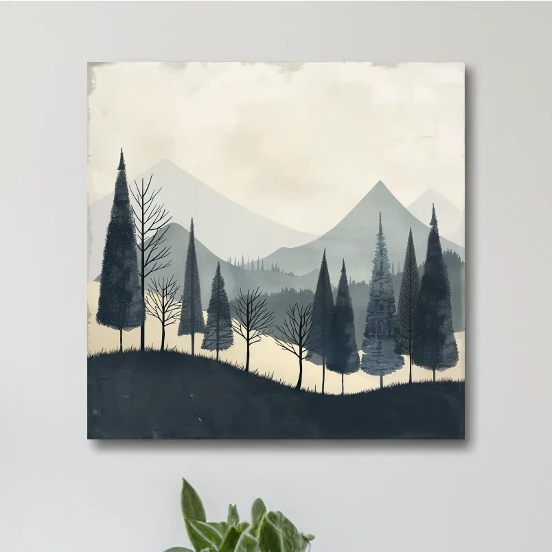 Scandinavian style forest artwork, minimal nordic wall art