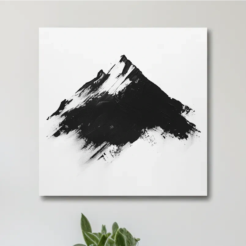 Minimalist Black Mountain Peak Painting - Monochrome Abstract Landscape Wall Art
