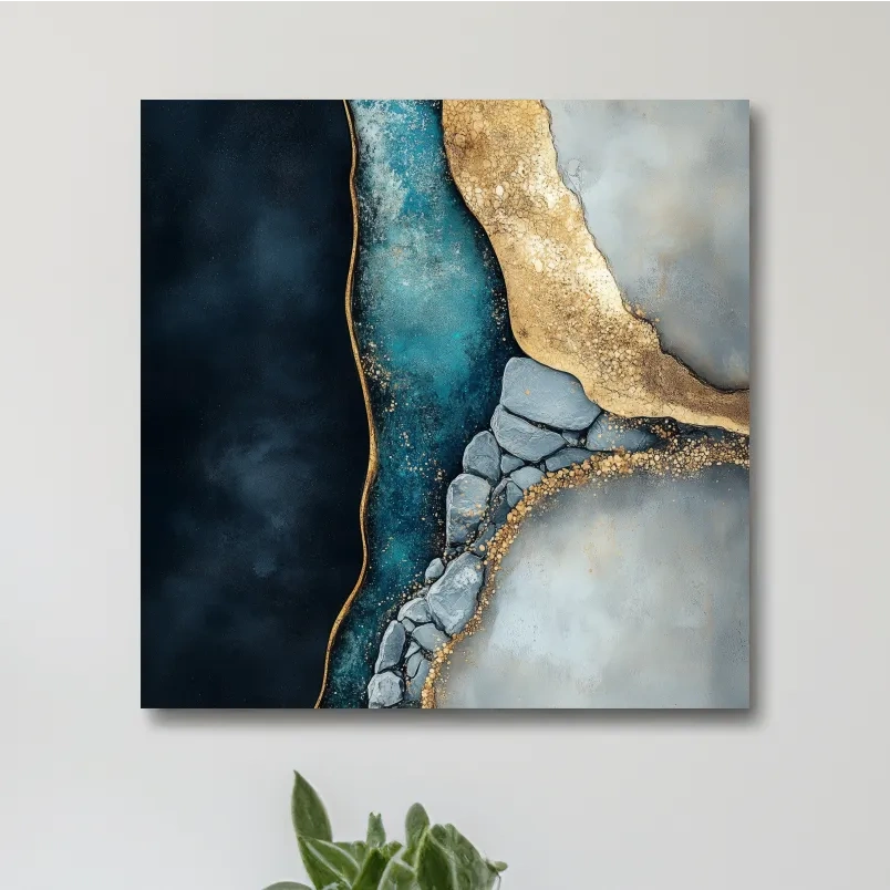 Luxe Gold Abstract Geode River - Modern Resin Style Wall Art