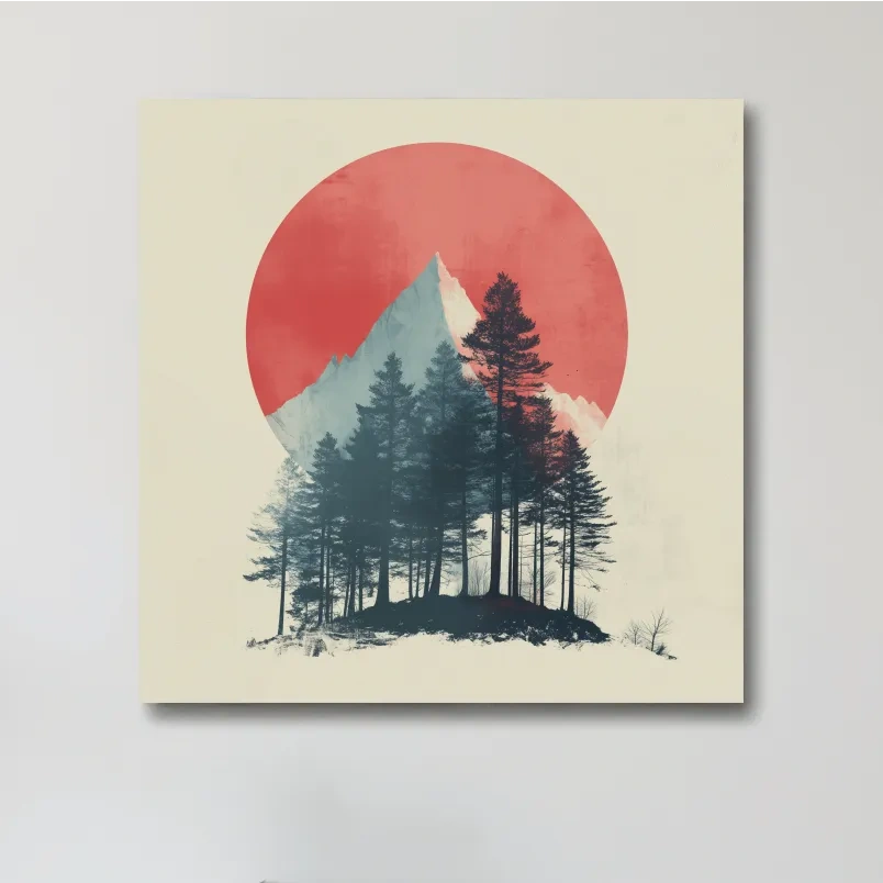 Minimalist Mountain Peak Pine Forest - Scandinavian Sunset Landscape Wall Art