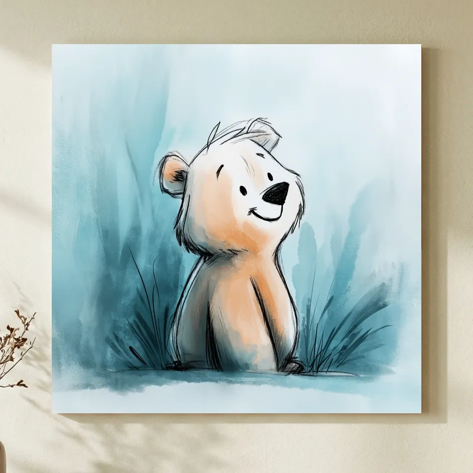 Cute Watercolor Bear Cub Illustration - Whimsical Nursery Animal Wall Art