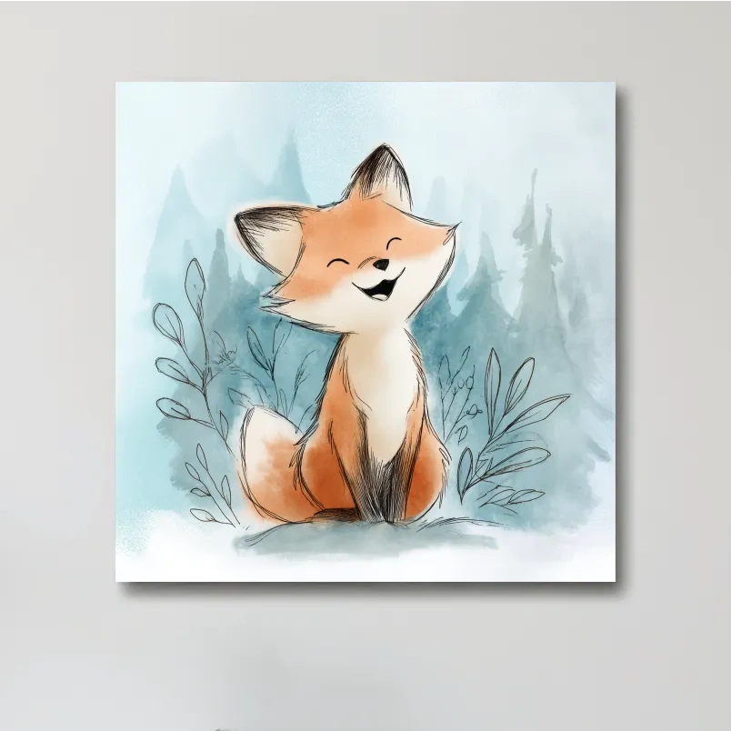 Whimsical Watercolor Fox Cub Illustration - Cute Woodland Nursery Wall Art