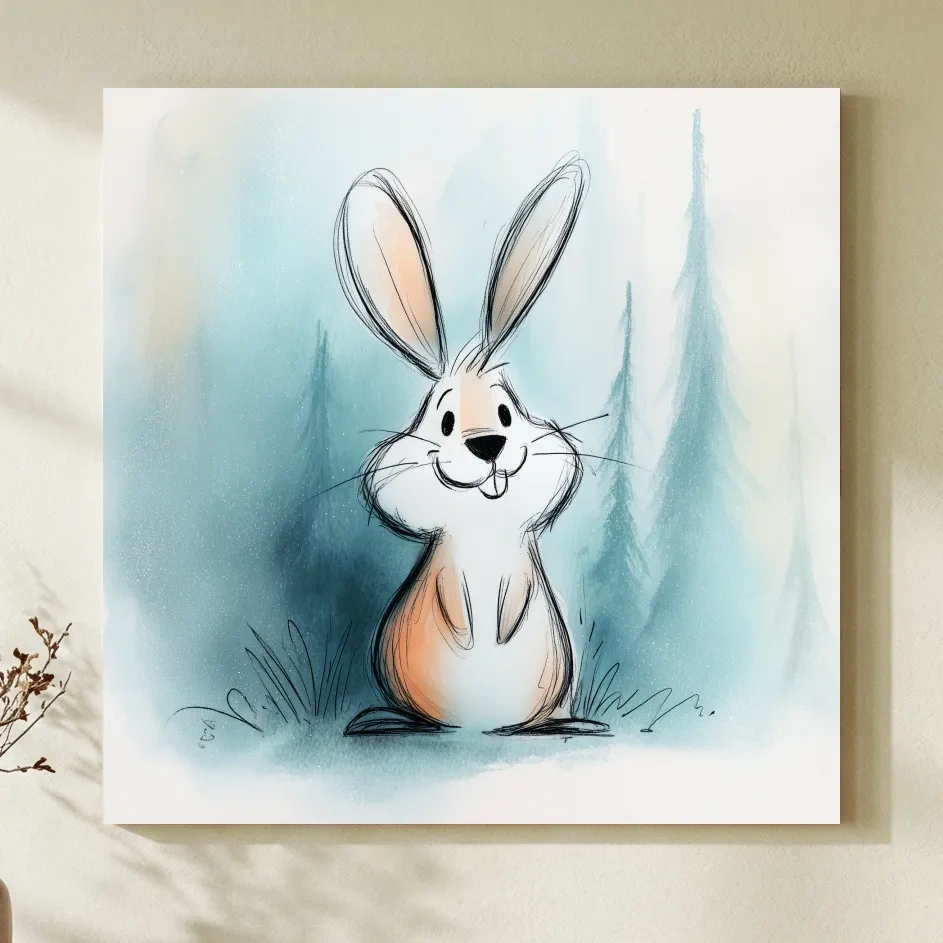 Cute Watercolor Bunny Illustration - Whimsical Woodland Nursery Wall Art