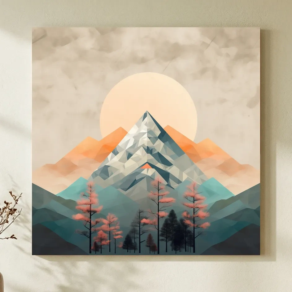 Minimalist Alpine Mountain Sunrise Artwork - Modern Landscape Wall Art