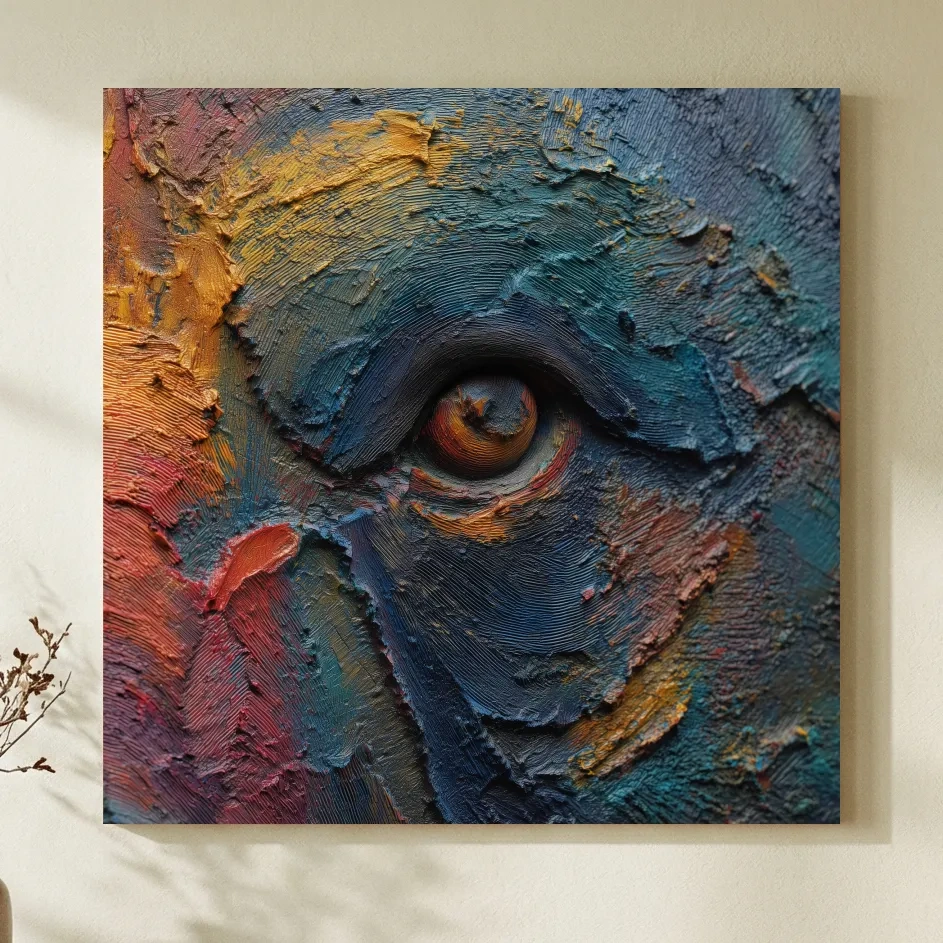 Abstract Bear Eye Impasto Style Artwork - Bold Colorful Wildlife Wall Art