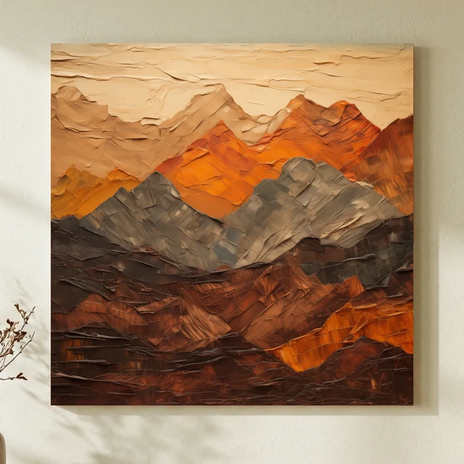 Textured Impasto Style Mountain Range - Rustic Earthy Abstract Wall Art
