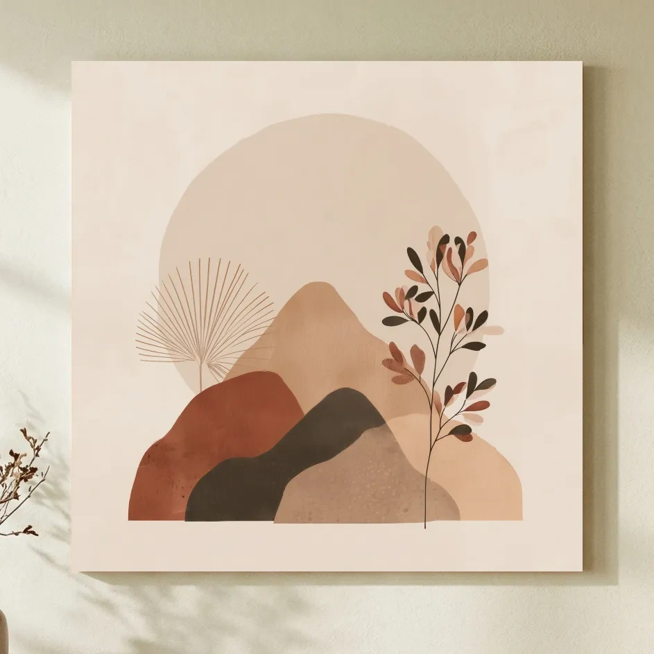 Boho Abstract Mountain Silhouette - Neutral Terracotta Botanical Wall Art
