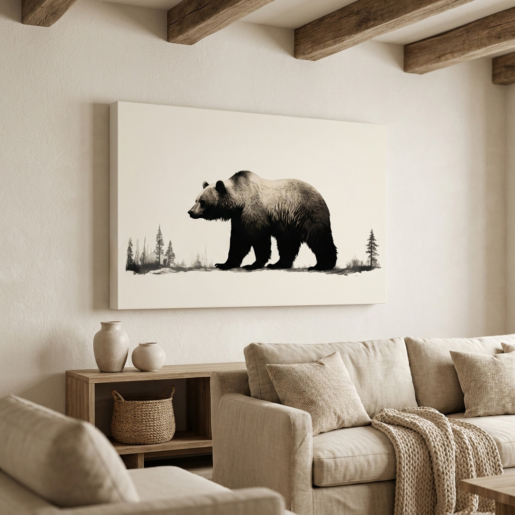 Mockup of Minimal illustration art of a grizzly bear silhouette