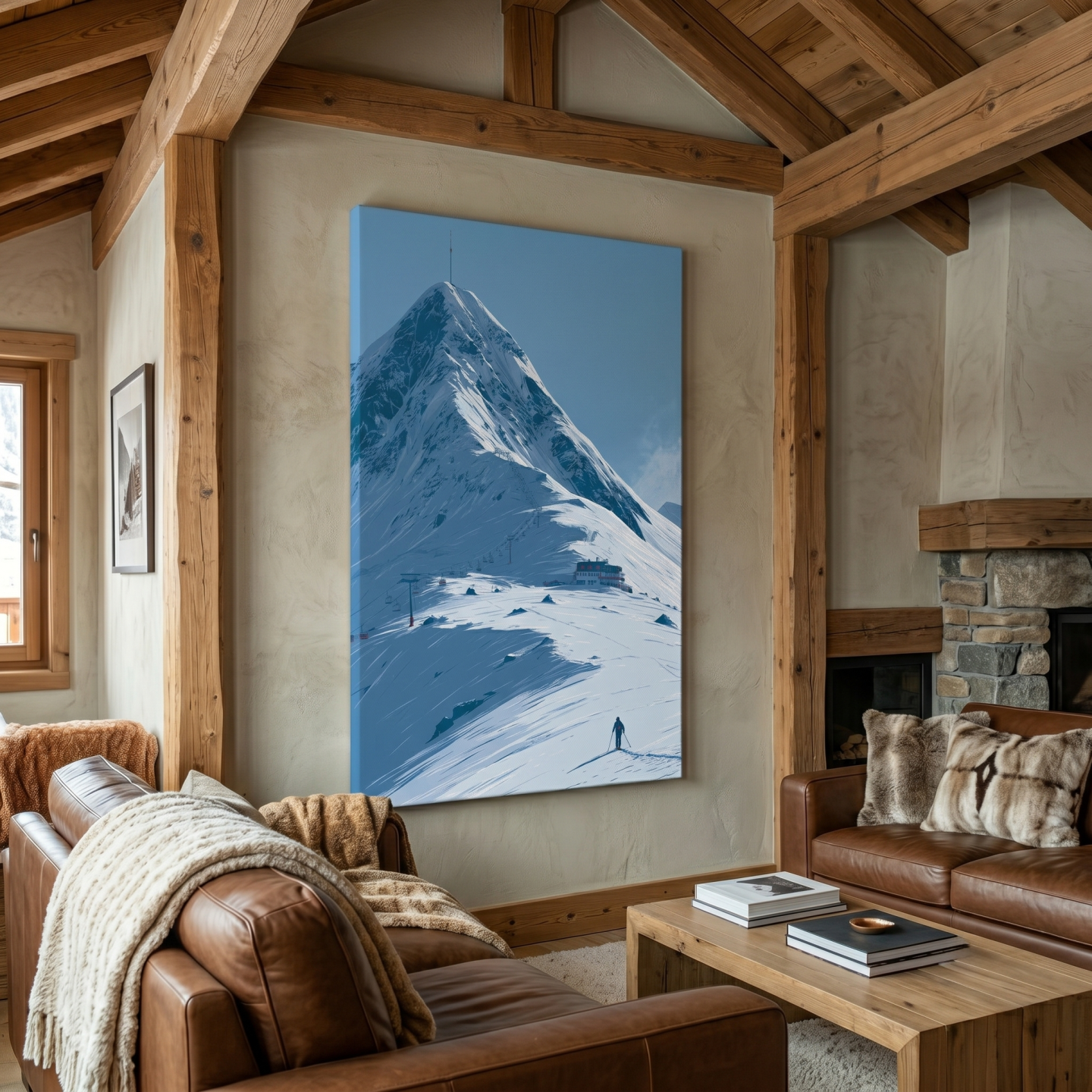 Mockup of: Alpine Mountain Skier Artwork - Minimalist Winter Landscape Wall Art