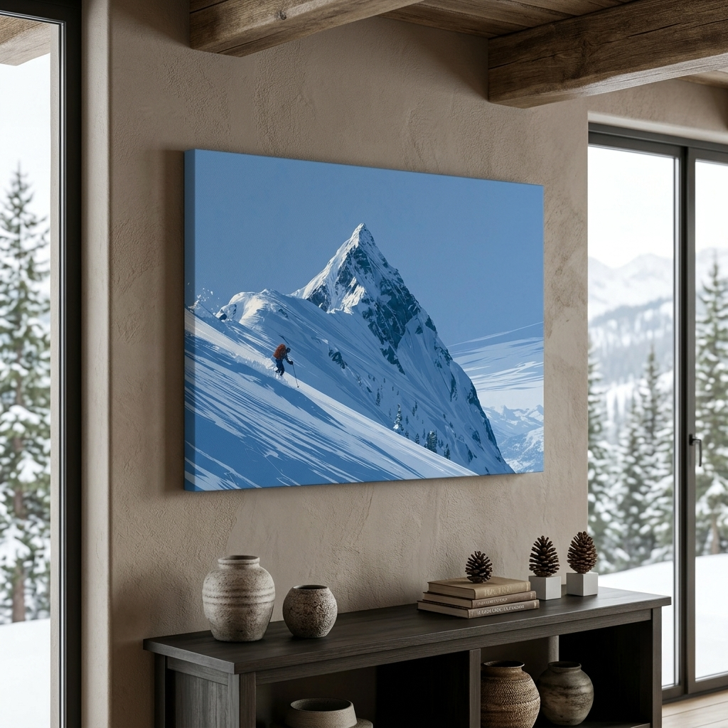 Mockup of: Epic Backcountry Skier On Snowy Peak - Alpine Mountain Winter Wall Art