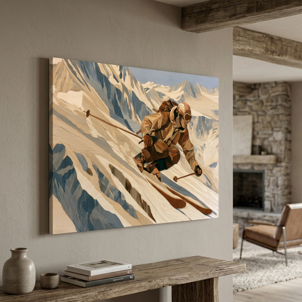 Mockup of Dynamic Backcountry Skier Alpine Descent - Adventure Winter Sports Wall Art