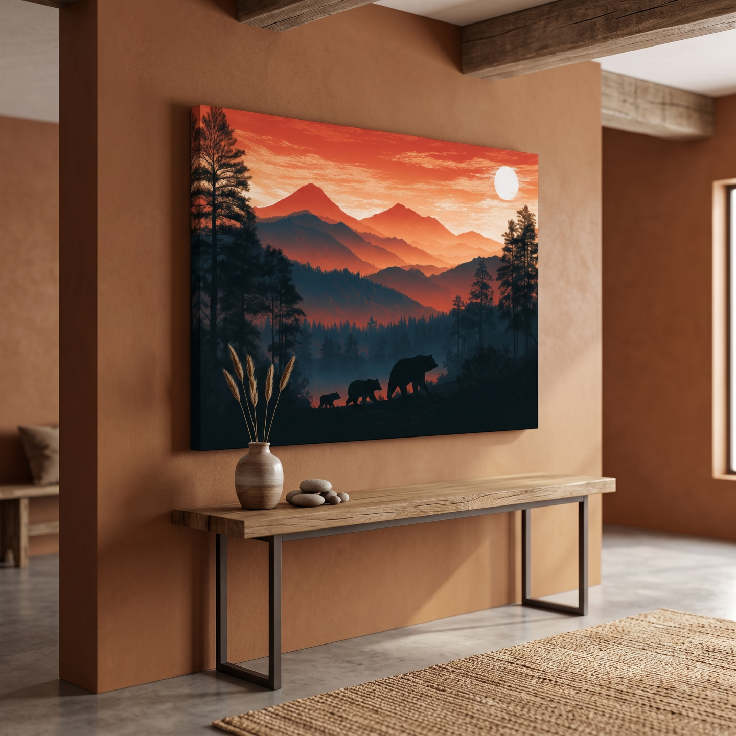 Mockup of Mountain Sunset Bear Family Silhouettes - Wilderness Landscape Artwork