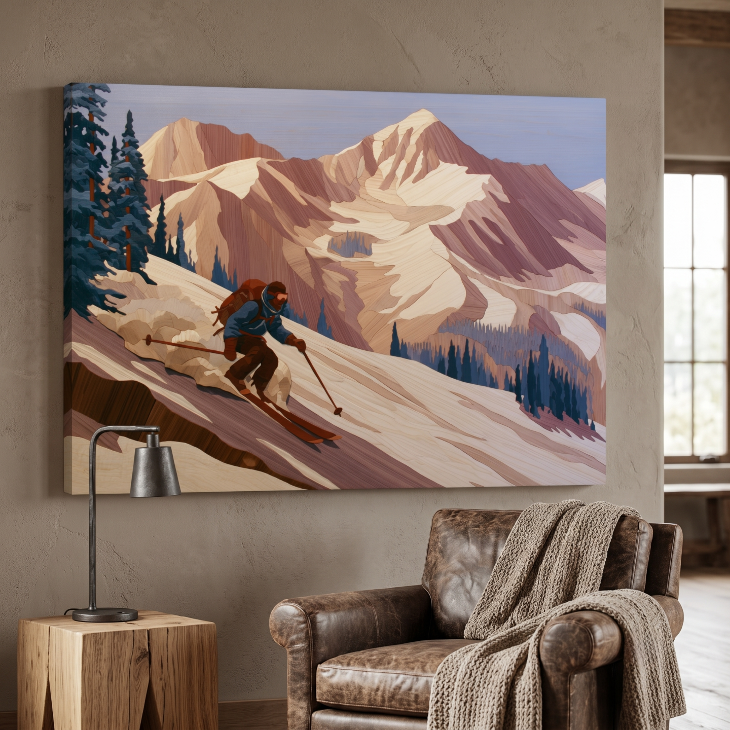 Mockup: Backcountry Skier Descending Snowy Alpine Peaks - Modern Outdoor Adventure Wall Art