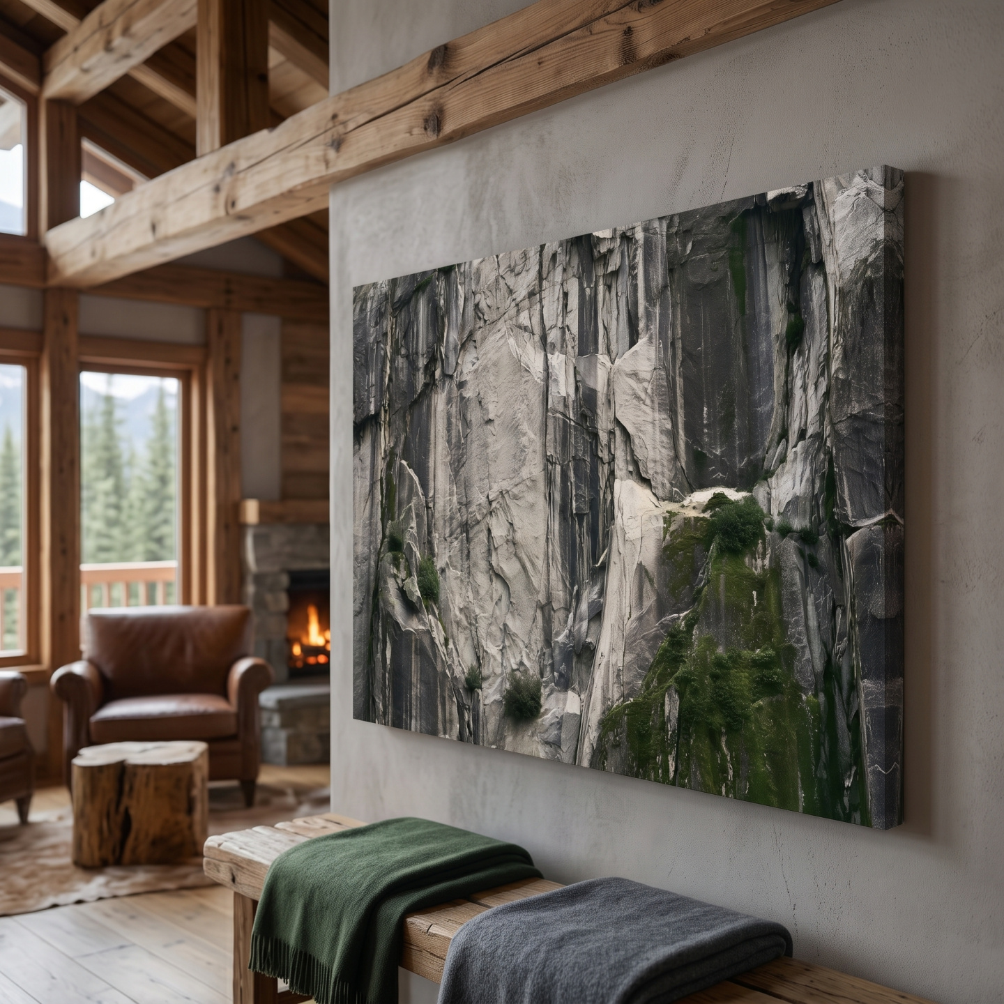 Mockup: Textured Granite Cliff Face Photography - Moody Monochrome Rock Wall Art