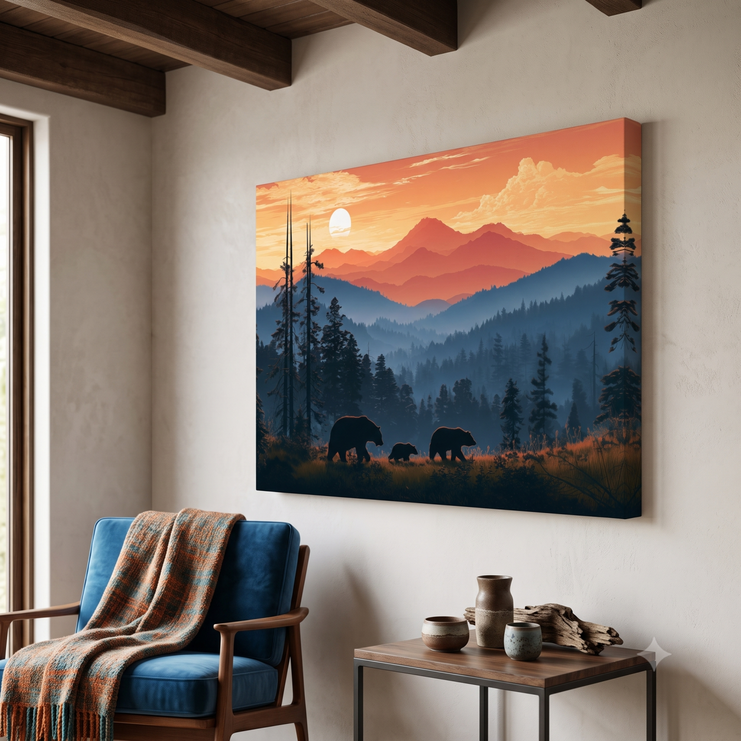 Mockup: Bear Family Silhouettes - Mountain Sunset Wildlife Wall Art