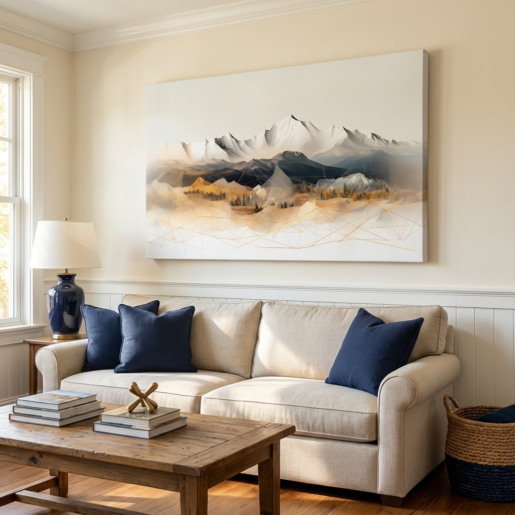 Mockup of Abstract and geometric mountain wall art