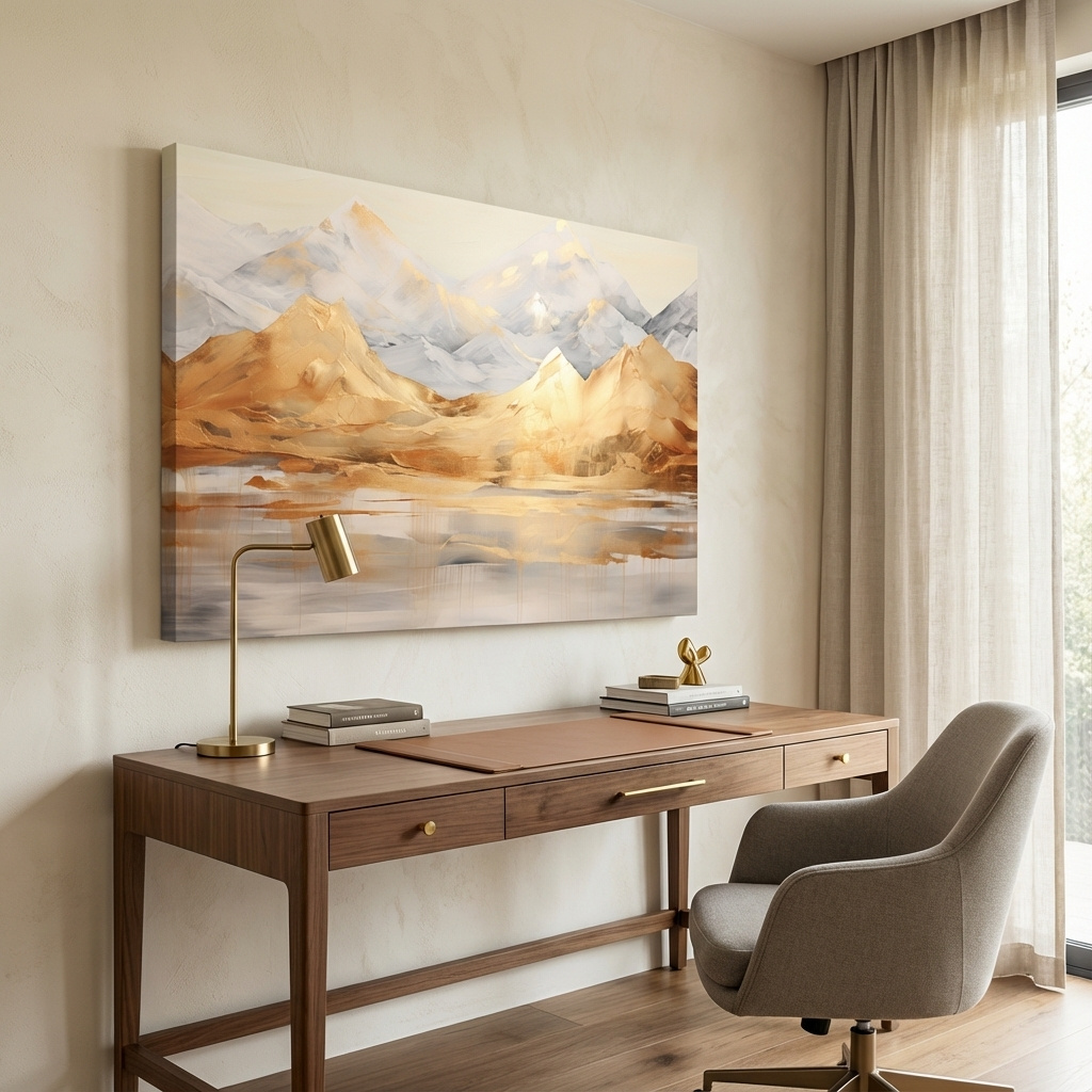 Mockup of Abstract gold painting of a mountain landscape