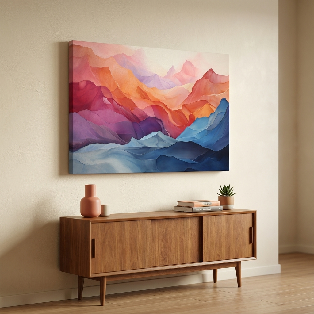 Mockup of Abstract art, colourful mountain shapes