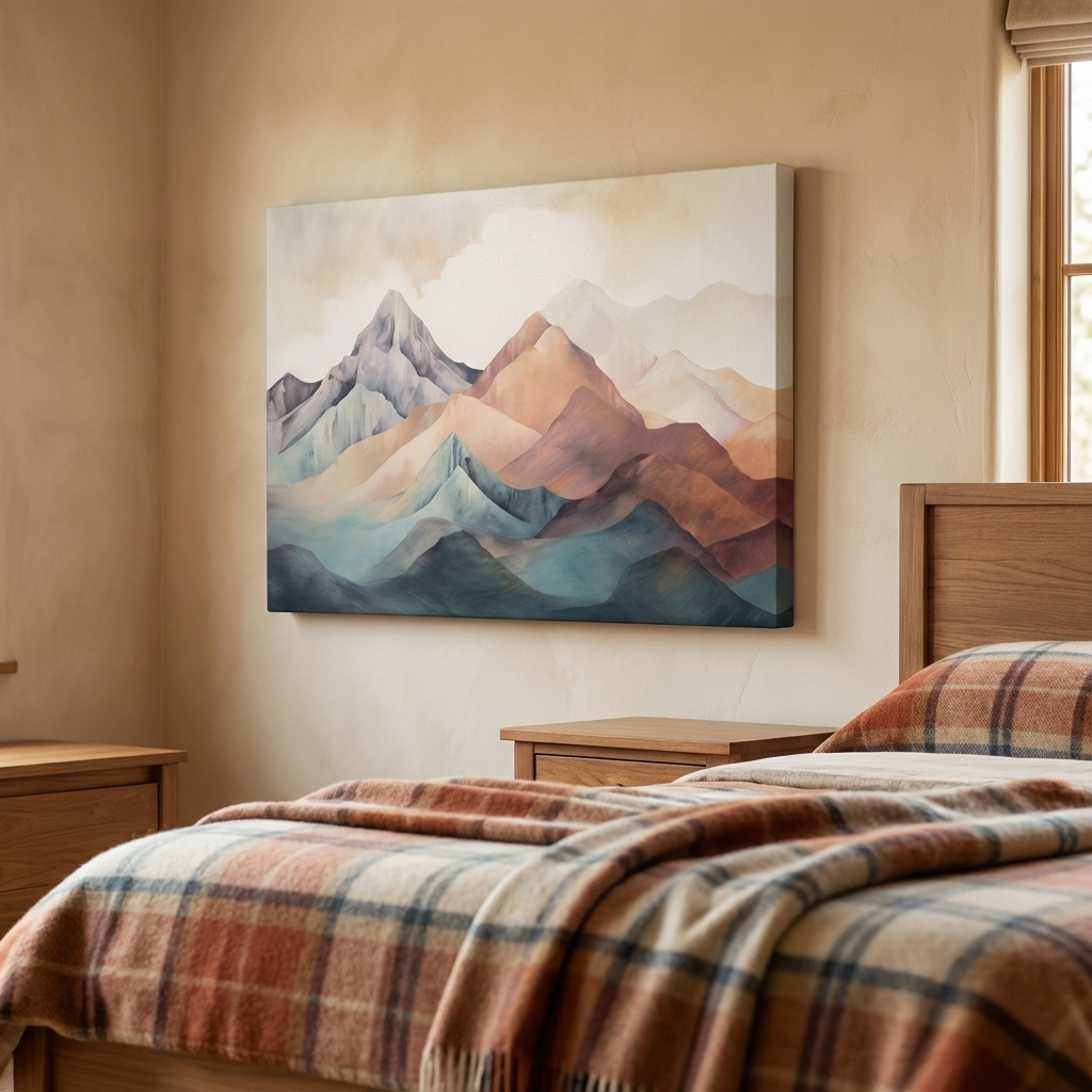 Mockup of Subtle pastel painting of mountain ranges