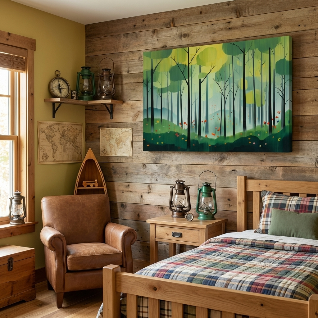 Mockup of Painting of a bright green forest