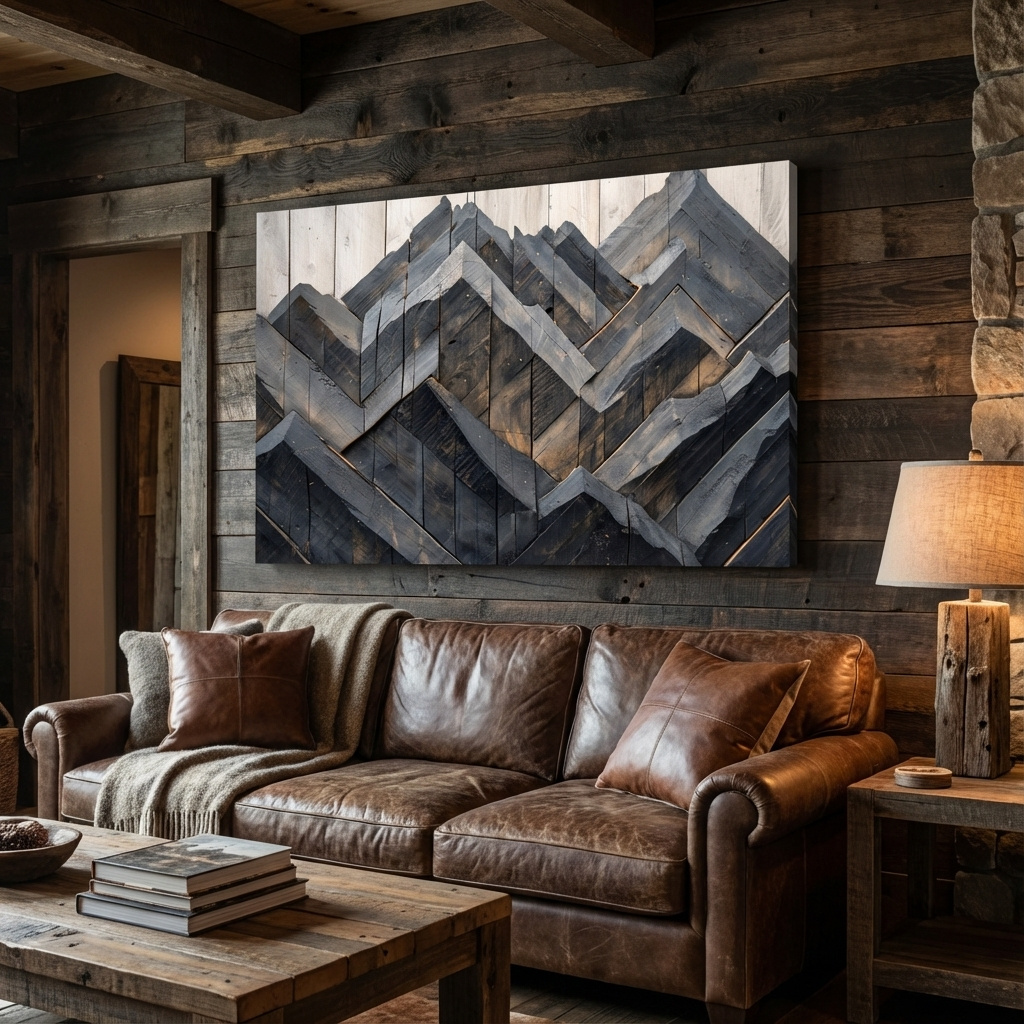 Mockup of Rustic mountain art, wooden pallets effect