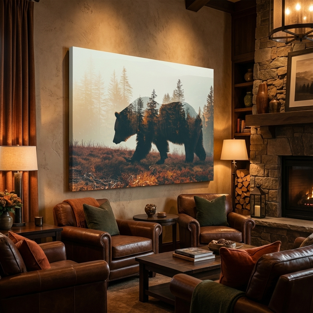 Mockup of Double exposure photograph of a beer in the forest