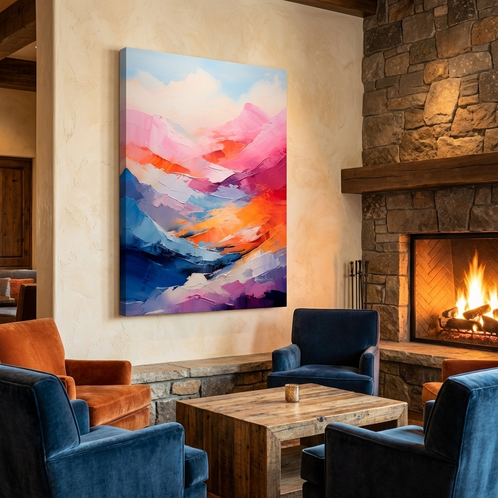 Mockup of Abstract oil painting representing mountains