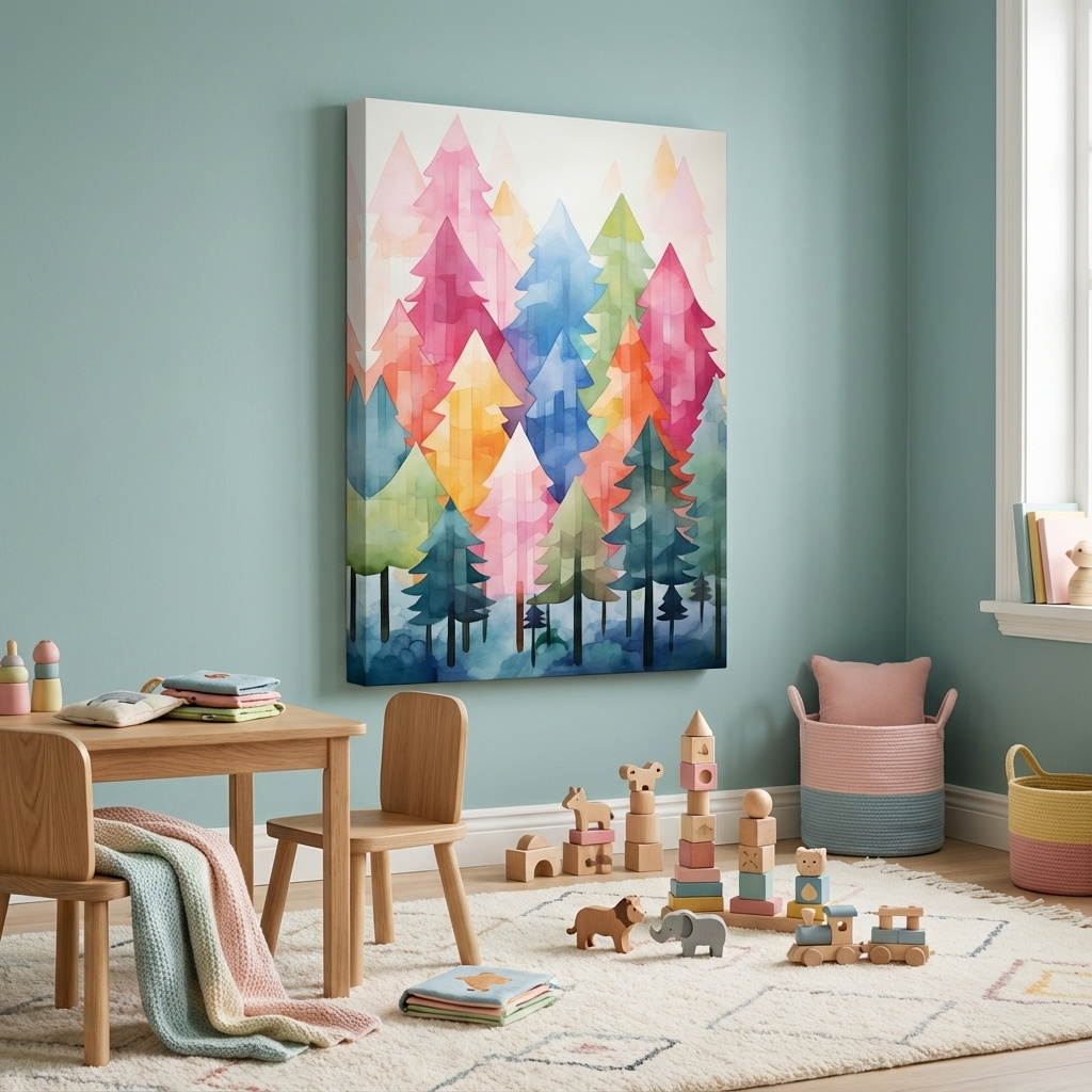 Mockup of Watercolour painting art, a colorful dreamy forest