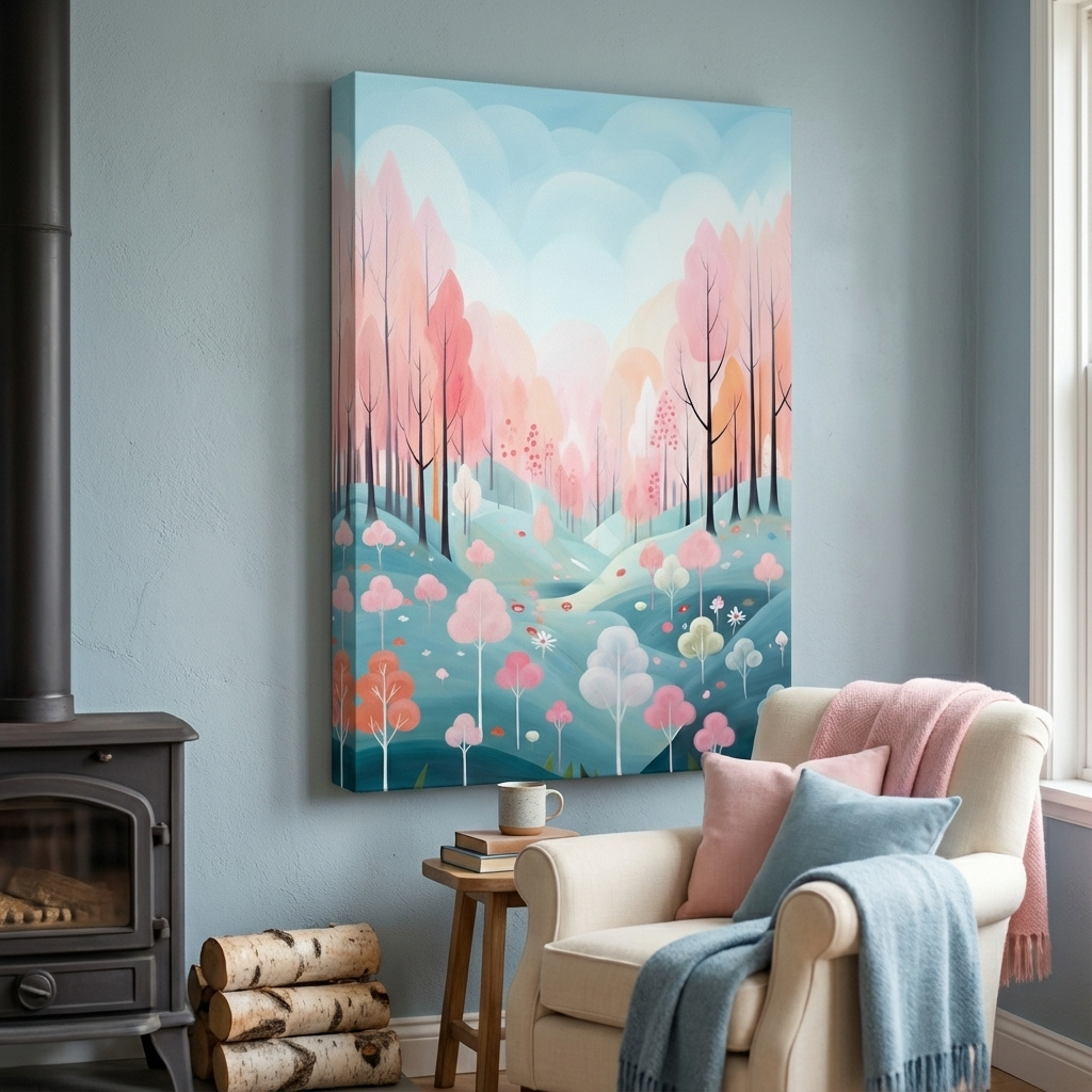 Mockup of Pastel painting of a colorful dreamy forest