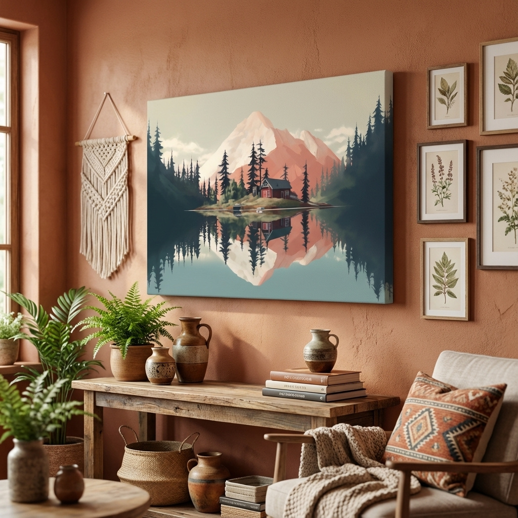 Mockup of Minimal art of a cabin in the alpine