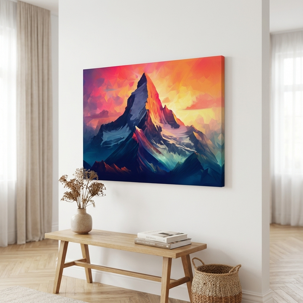 Mockup of Abstract mountain painting at sunrise
