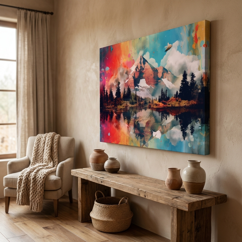 Mockup of Colourful abstract mountain painting