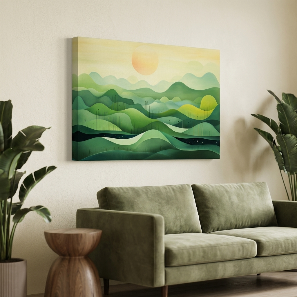 Mockup of Illustration of rolling green hills