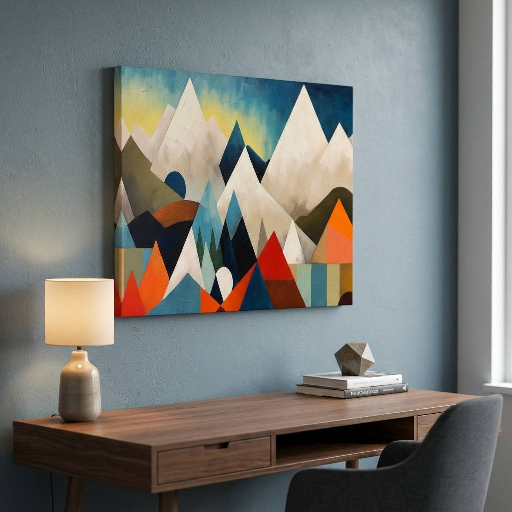 Mockup of Abstract suprematism mountain painting
