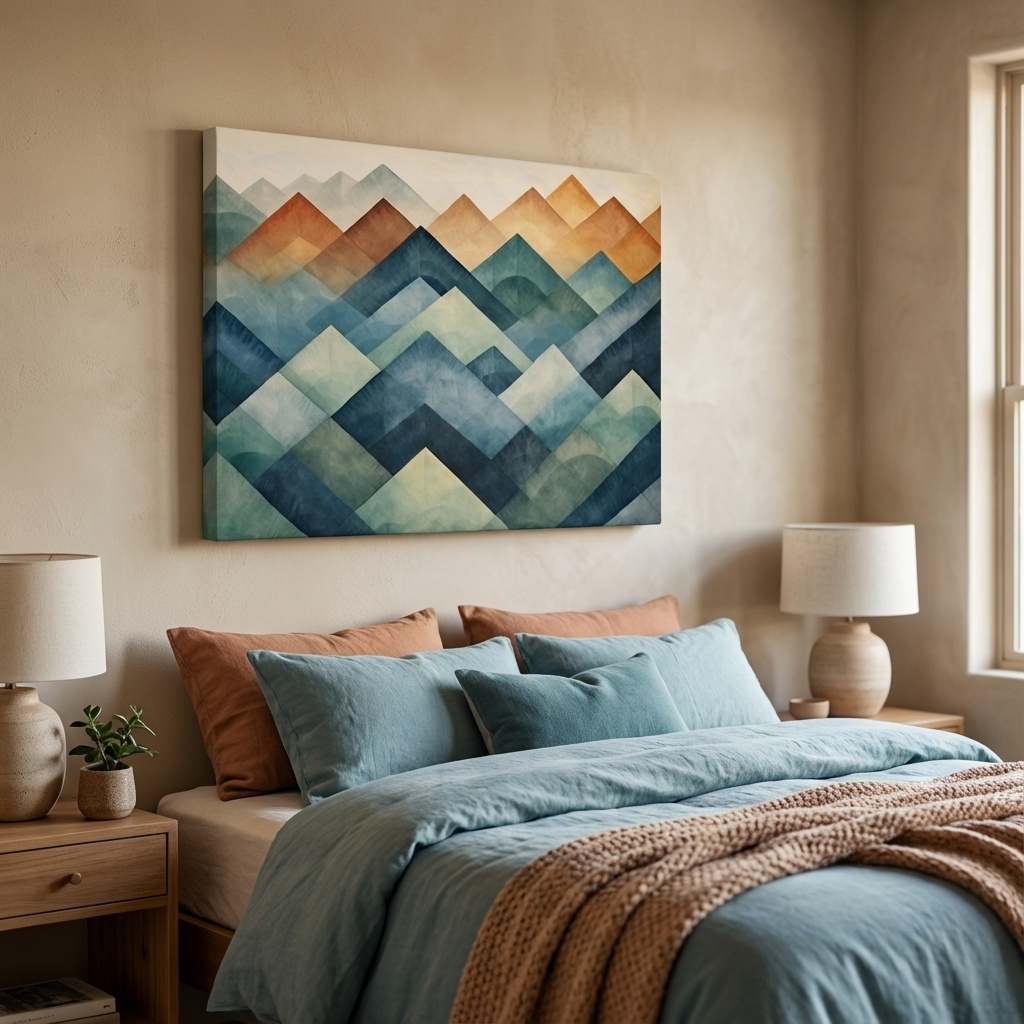 Mockup of Geometric Watercolor Mountain Peaks - Abstract Landscape Wall Art