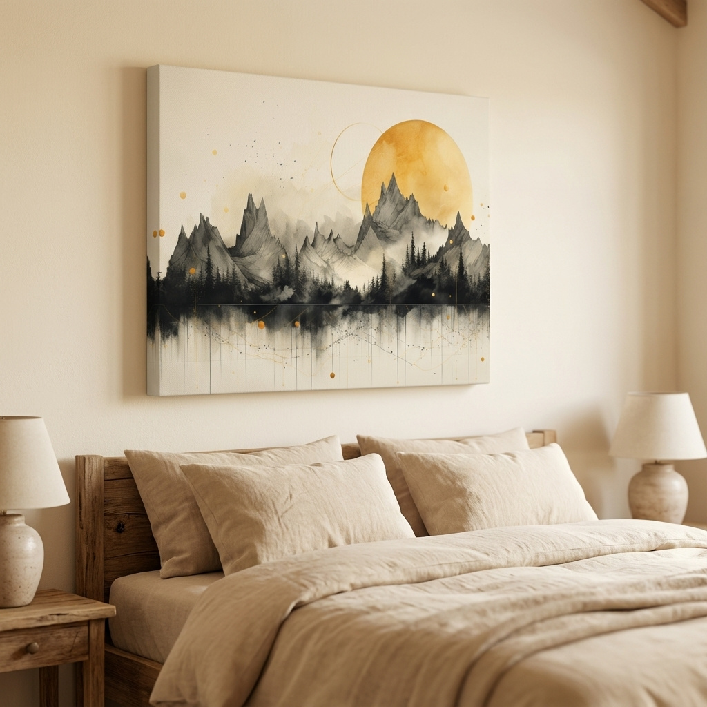 Mockup of Drawing of jagged mountain peaks under the sun